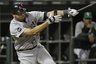 Detroit Tigers' Jhonny Peralta hits an RBI single against the Chicago White Sox during the seventh inning of a baseball game in Chicago, Friday, Sept. 17, 2010. (AP Photo/Nam Y. Huh)