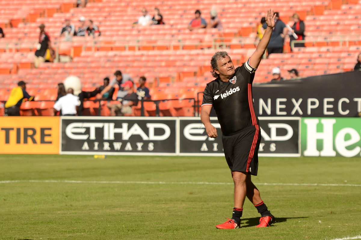 Former D.C. United star Marco Etcheverry waves to the fans during the Legends game at RFK Stadium on Sunday, October 22nd. 